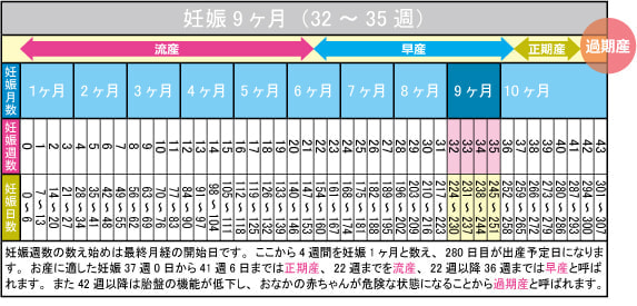 妊娠9ヶ月(32~35週)カレンダー